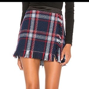 JOA | Fringed Mini Skirt In Navy Plaid (M)